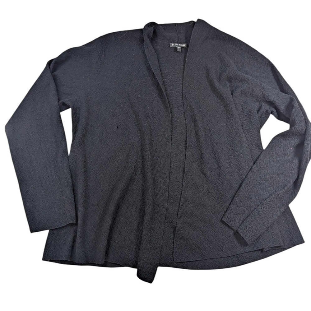 EILEEN FISHER Black‎ Knit Cardigan Sweater Women's L Italian Wool The System